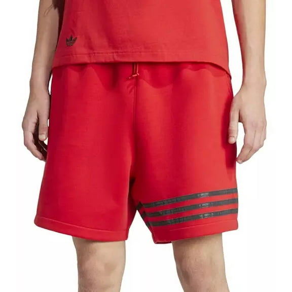 Adidas Men Neuclassic Red Striped Shorts Drawstring Waist Side Pockets