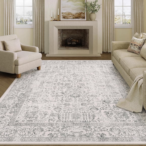 Alfombra Area PureCozy, color gris, 180 x 270 cm, lavable a máquina, estilo vintage
