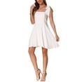 thumbnail image 4 of INSPIRE CHIC Spaghetti Strap Women's Casual Tie Shoulder Smocked Mini Dress Sundress XS White, 4 of 6