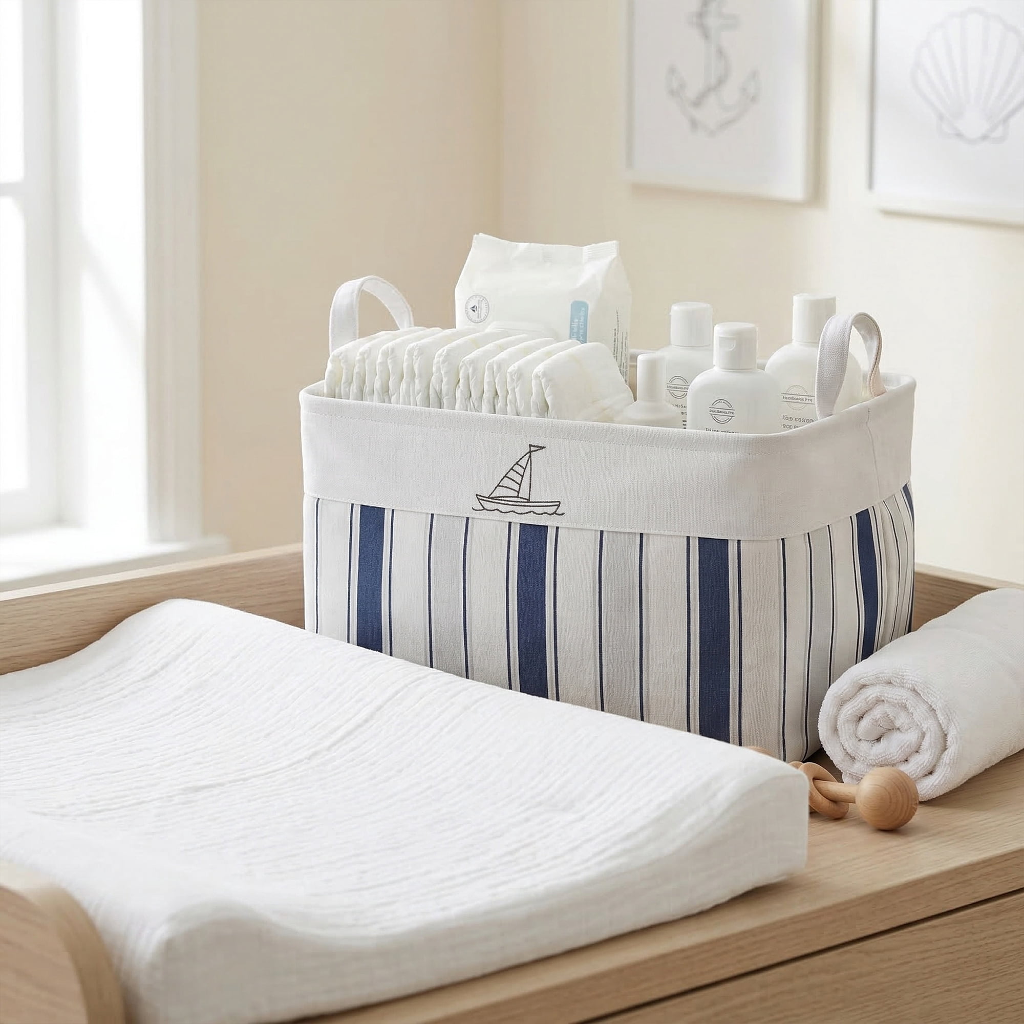 Unique Bargains 1pc Fabric Storage Bin Drawstring Storage Basket White 17.7*13.8*11.8in