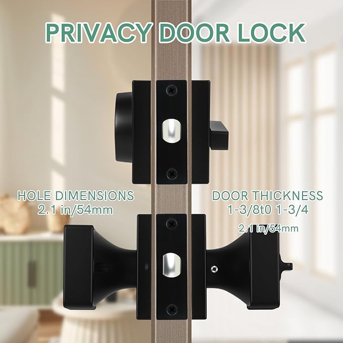 Square Front Door Lock Set,Single Cylinder Deadbolt and Knob with Lock, Keyed Alike Door Locks for Front Door(Matte Black,2pack-Set)