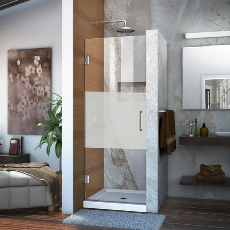DreamLine Unidoor 30 in. W x 72 in. H Frameless Hinged Shower Door, Frosted Band Glass, in