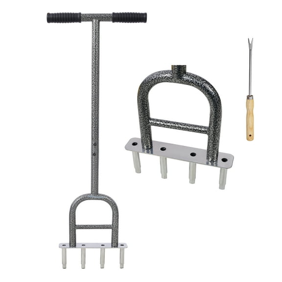 Lawn Coring Aerator, 4 Corer Plug Aerator Tool for Grass, Manual Garden Aerating Tool with Weeder, Soil Loosener for Lawn Health