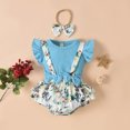 thumbnail image 4 of Body De Bebé, Conjunto De Canastilla, Monos Para Niñas Pequeñas, Moda, Estampado De Flores, Volantes, Mono De Manga Corta, Mono, Traje Con Lazo Azul Odeerbi LM103-8531, 4 of 9