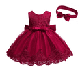 thumbnail image 2 of IBTOM CASTLE Baby Girl Christening Baptism Gowns with Headband Bowknot Pageant Wedding Birthday Princess First Communion Ruffle Tutu Dress 2-3 Years Dark Red, 2 of 8