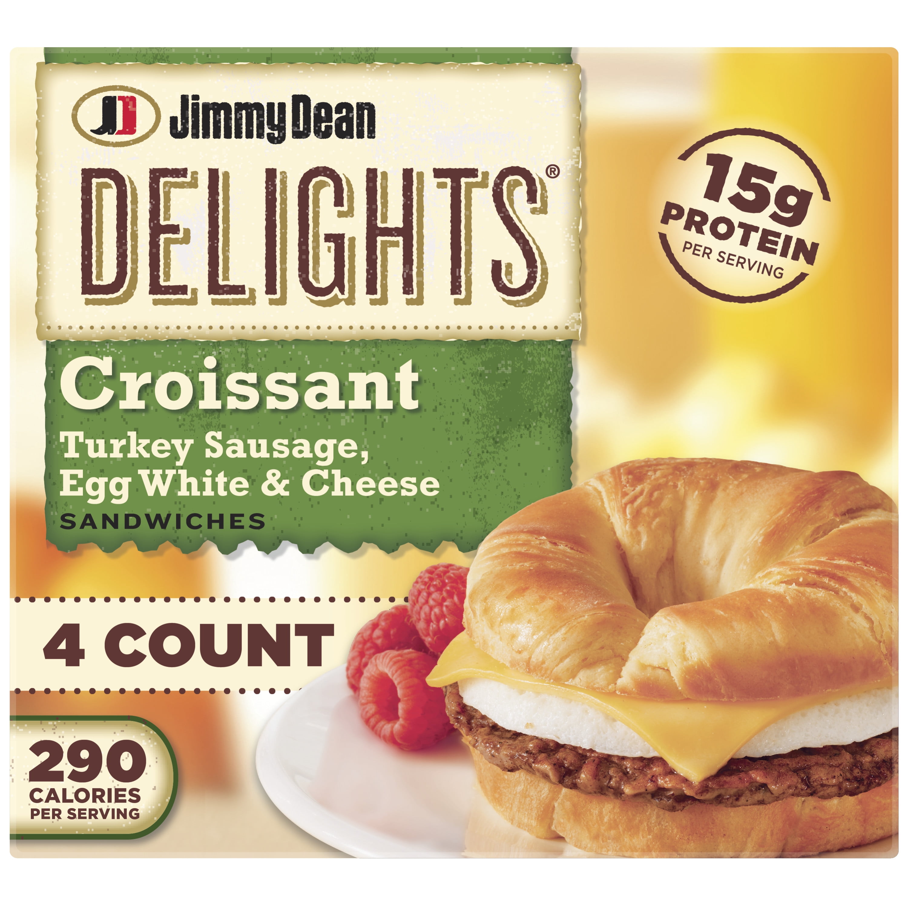 Jimmy Dean Delights Turkey Sausage, Egg White & Cheese Croissant Sandwiches, 19.2 oz, 4 Ct (Frozen)