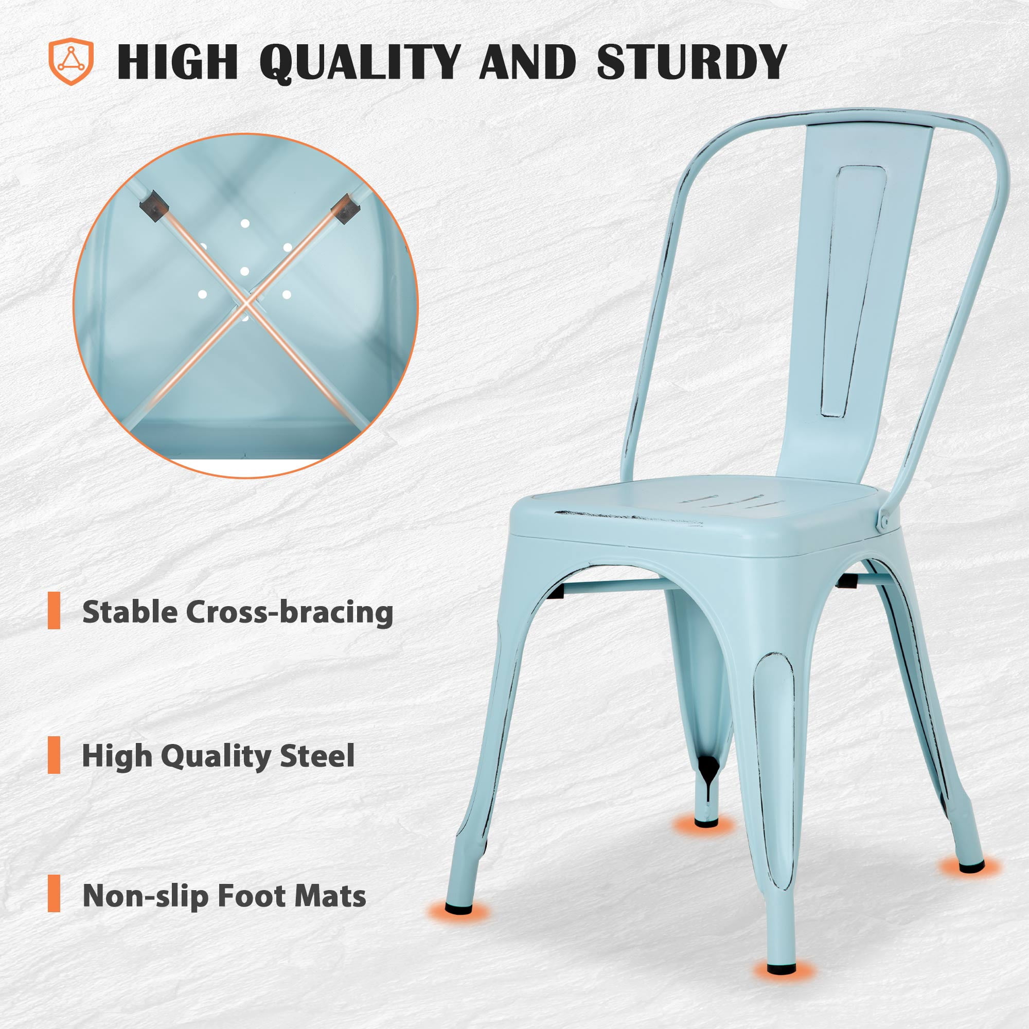 CL.HPAHKL Dining Chairs Set of 4, Metal Kitchen Chairs 330LBS Weight Capacity, Stackable Indoor Outdoor Chairs for Kitchen Dining Room Café Restaurant Bistro Patio Bar Chairs, Blue