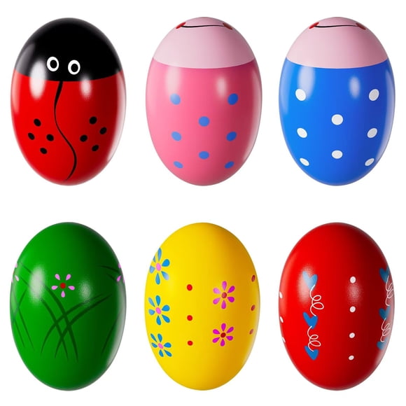 Sucenance Huevos de Pascua de madera, 6 piezas, sonajeros musicales