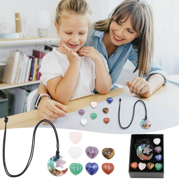 Amzcrzy Stone Jewelry Crystal Chakra Combination Set Pinks Crystal Hexagon Pendant Colorful Gift Box Home Decor Room Decor Home and Kitchen Dorm Room Essentials Dorm Decor