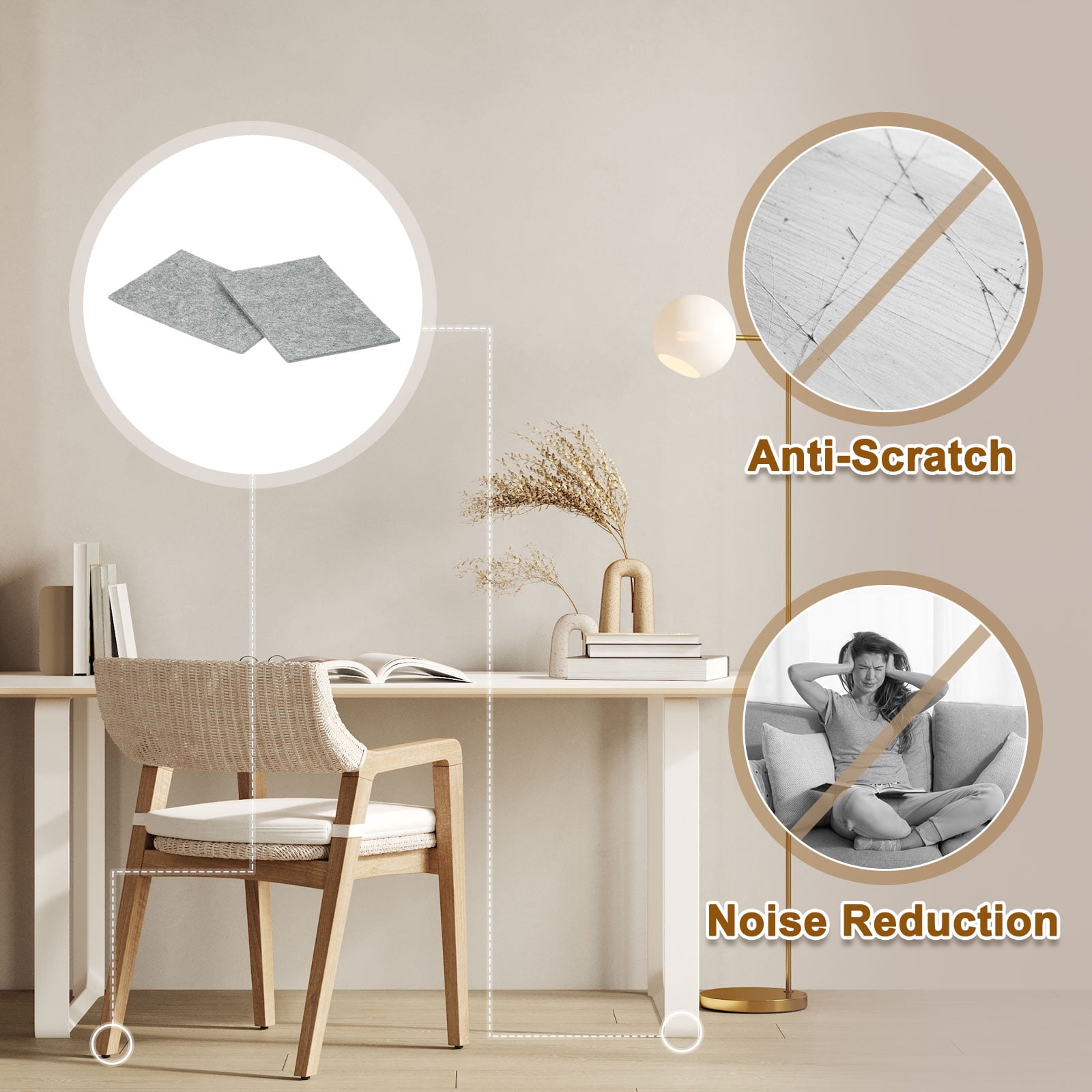 Felt Furniture Pads, 12Pack 7.87" x 5.91" Adhesive Backed Felt Non-slip Anti-scratch Chair Leg Protectors for Protecting Hardwood Floor, Grey