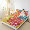 thumbnail image 4 of Manfei Minimalist Dahlia Bed Sheets Queen,Flower Leaves Bedding Queen Size,White Yellow Red Sheet Set Queen,Lightweight Room Decorative,4-Piece, 4 of 7