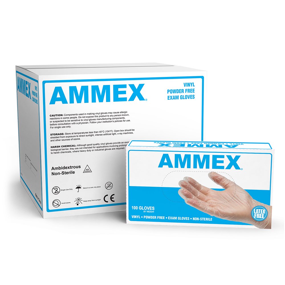 AMMEX Vinyl Latex Free Medical Disposable Gloves, Large, Clear, 1000