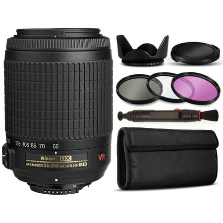 Basic Accessory Package - Nikon AF-S DX VR Zoom-NIKKOR 55-200mm f/4-5.6G IF-ED Lens 2166 with Basic Accessories Bundle Package includes 3 Piece Filter Kit (UV-CPL-FLD) + Flower Tulip Hood + $50 Gift Card for Prints