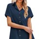 thumbnail image 5 of Mujeres traje de baño Cover Up Beach Plain Color Turn Down Collar manga corta botón camisa larga con bolsillo en el pecho, 5 of 6