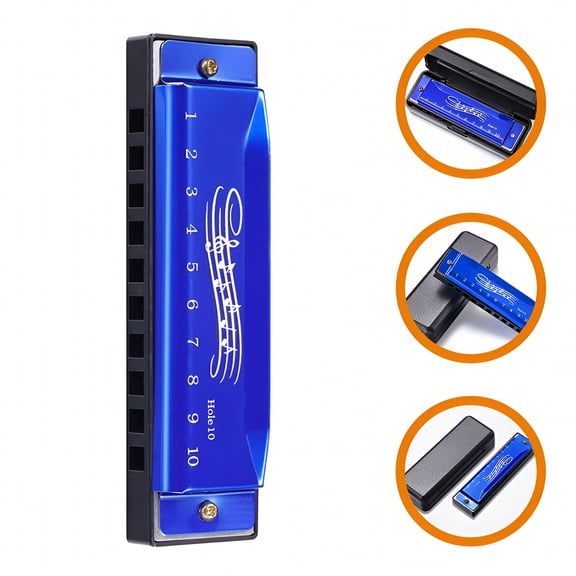 SEPTRIO Metal 10 Hole Harmonica Key of C Musical Instrument for Adults Beginner Players Harmonicas for Adults