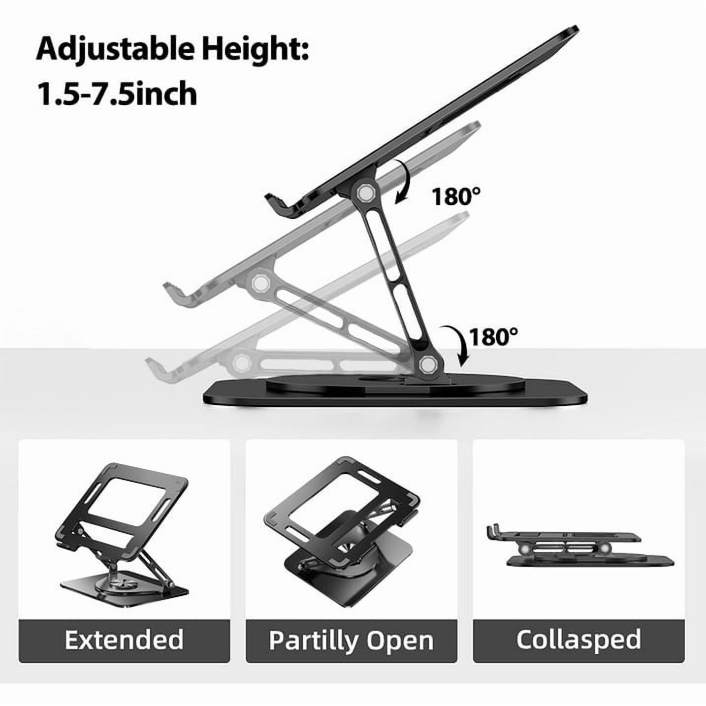 Vtin 360° Rotating Laptop Stand, Foldable Aluminum Laptop Desk Stand, Riser Holder Ergonomic Computer Stand for Laptop, Black