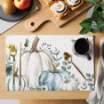 thumbnail image 2 of Thanksgiving Placemats Set of 4, Blue White Pumpkin Autumn Fall Leaf Washable Wipeable Table Mats for Dining Tables, Indoor Outdoor Kitchen Place Mats for Holiday Party Table Decor, 2 of 9