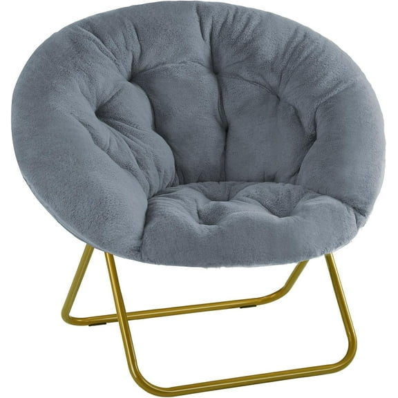 VibrantEcho Saucer Chair, Comfy Faux Fur Chair for Bedroom, Saucer Chairs for Adults, Teens, Round Shaped Moon Chair with Foldable Metal Frame.