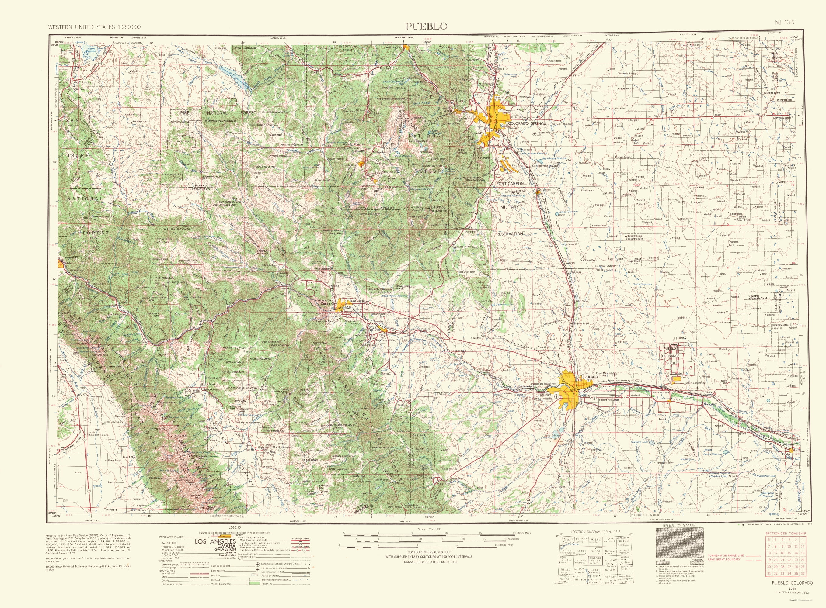Topo Map Pueblo Colorado Quad USGS 1966 23.00 x 31.22 Glossy