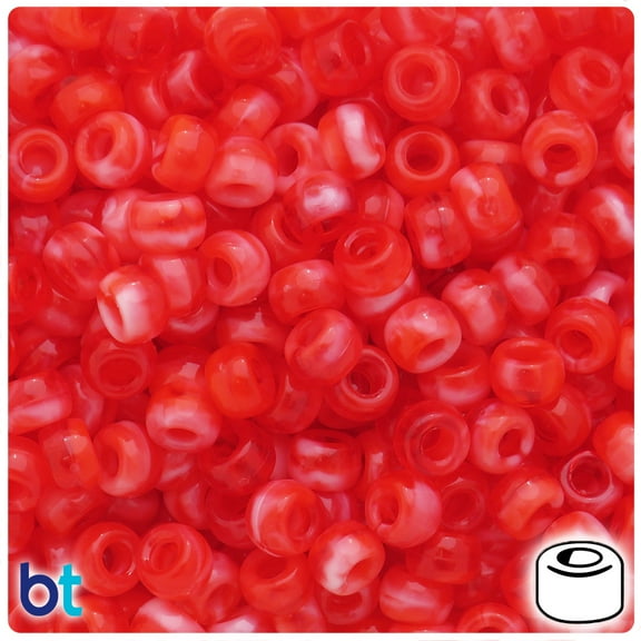 BeadTin Red Marbled 9x6mm Barrel Pony Beads (300pcs)