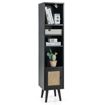 Costway Rattan Storage Cabinet Freestanding Slim Organizer Wood Display Rack Living Room Black