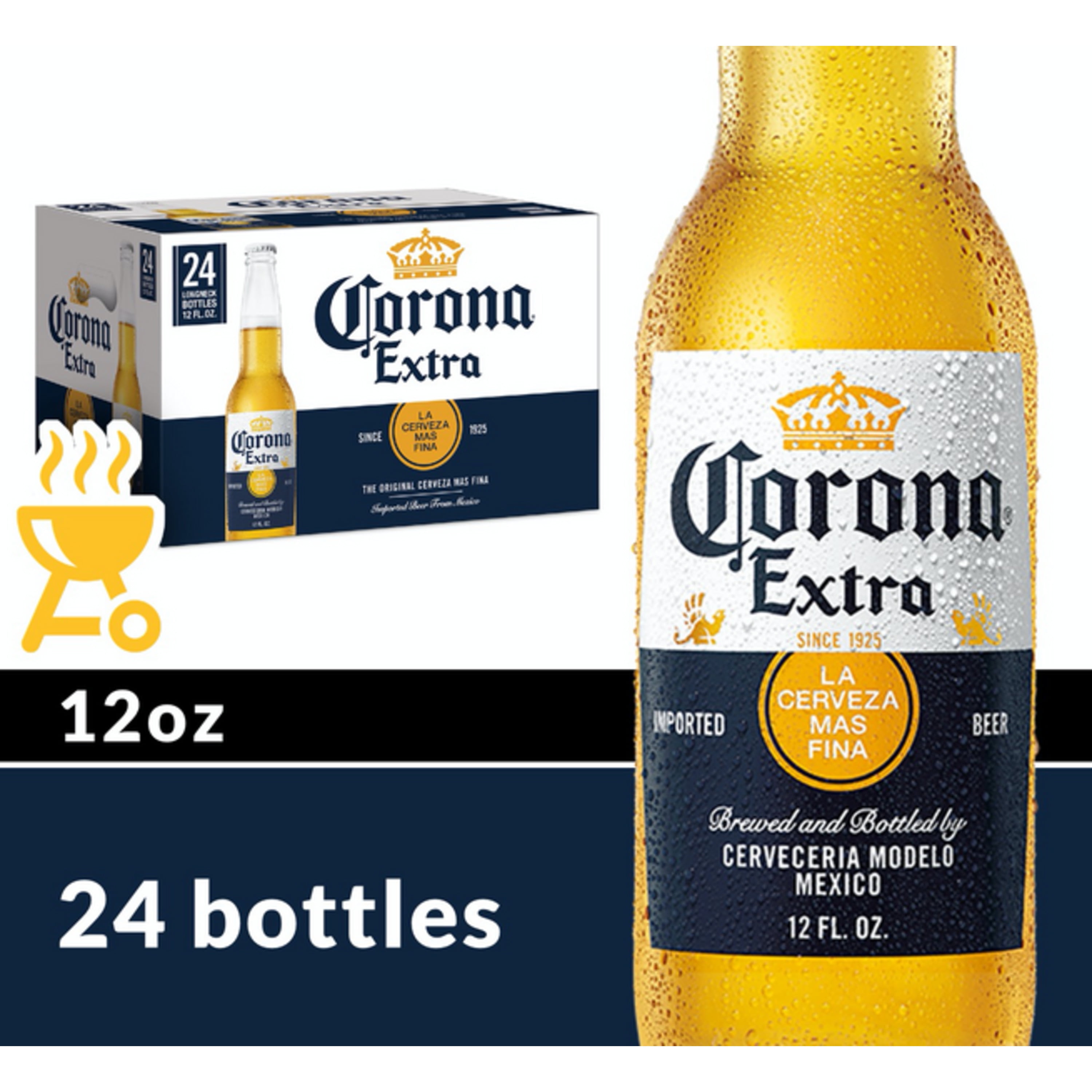 Corona Extra Mexican Lager Beer, 24 pk 12 fl oz Bottles, 4.6% ABV
