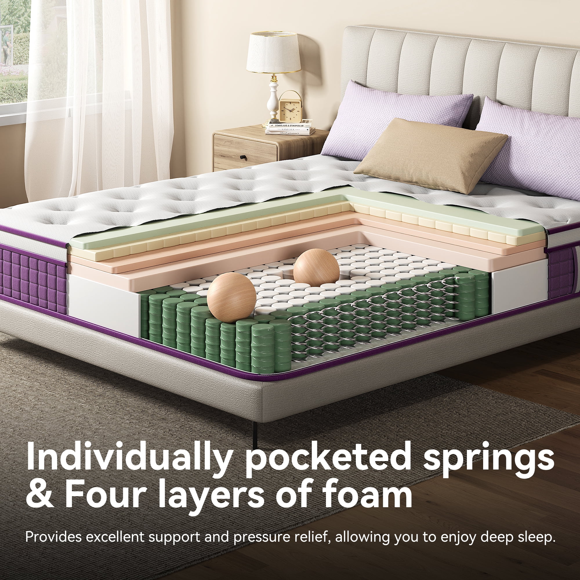 Sailvan King Size Mattress, 12 inch King Mattress in a Box, Bed Mattress With Memory Foam & Pocket Spring, Medium Firmness, Edge Support, Pressure Relief