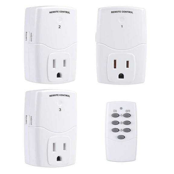 BN-LINK Mini Wireless Remote Control Outlet Switch Power Plug In for Household Appliances, Wireless Remote Light Switch, LED Light Bulbs, White (1 Remote   3 Outlet) 1250W/10A