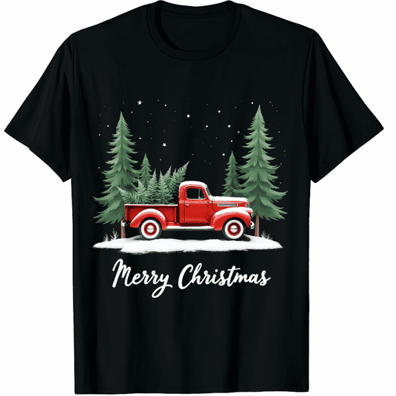 Merry Christmas Red Truck Family Matching Christmas Pajama T-Shirt for Adults Men and Women