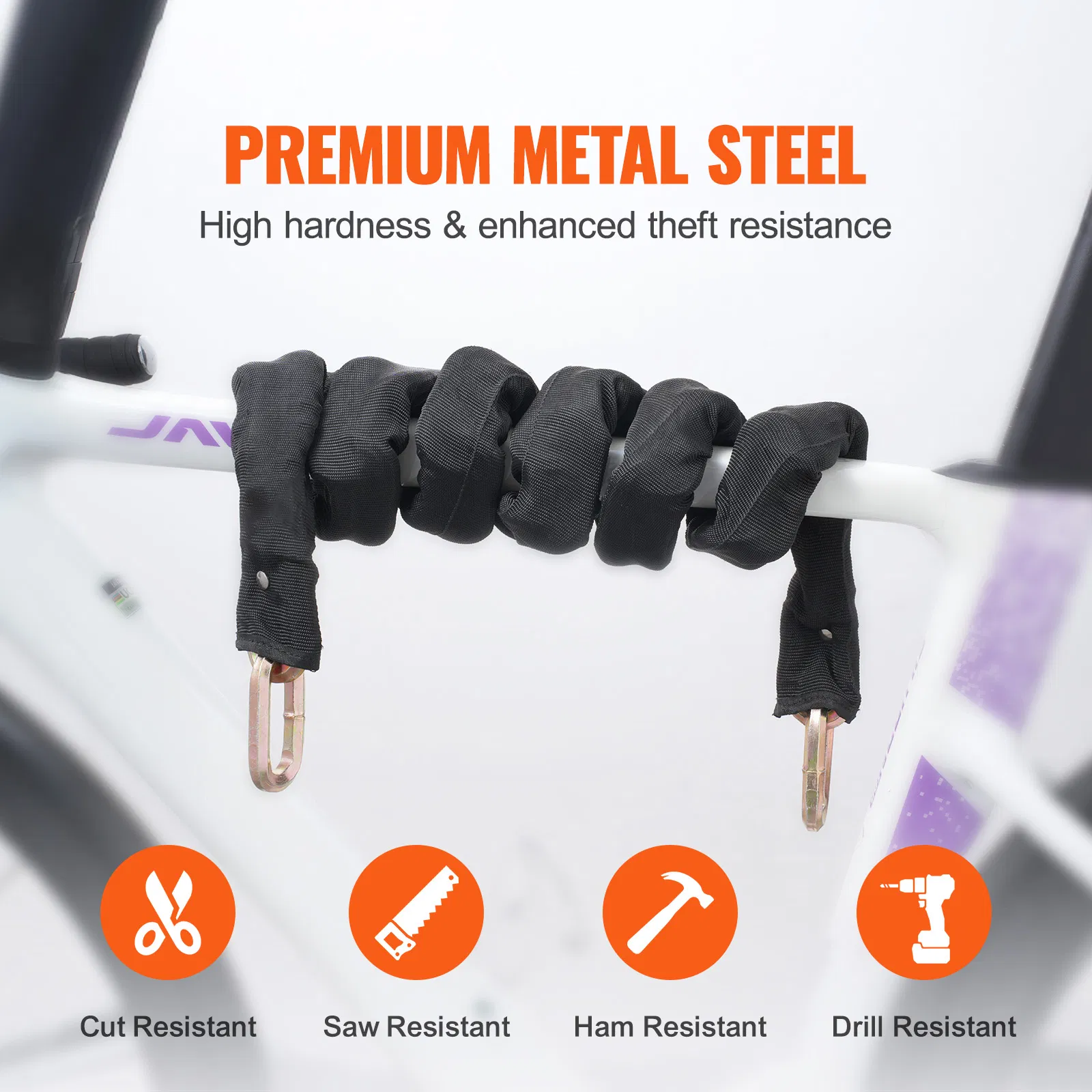 Heavy Duty 5.91 Ft Bike Chain Lock-High Security Metal Steel Anti-Theft Lock for Bicycles,Motorcycles,Scooters,Doors,Fences,and Gates,9.5mm Black