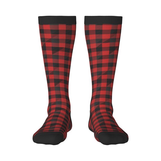 Balery Red Black Plaid Calcetines novedosos Calcetines deportivos Calcetines hasta la rodilla Calcetines de algodón Calcetines originales y geniales