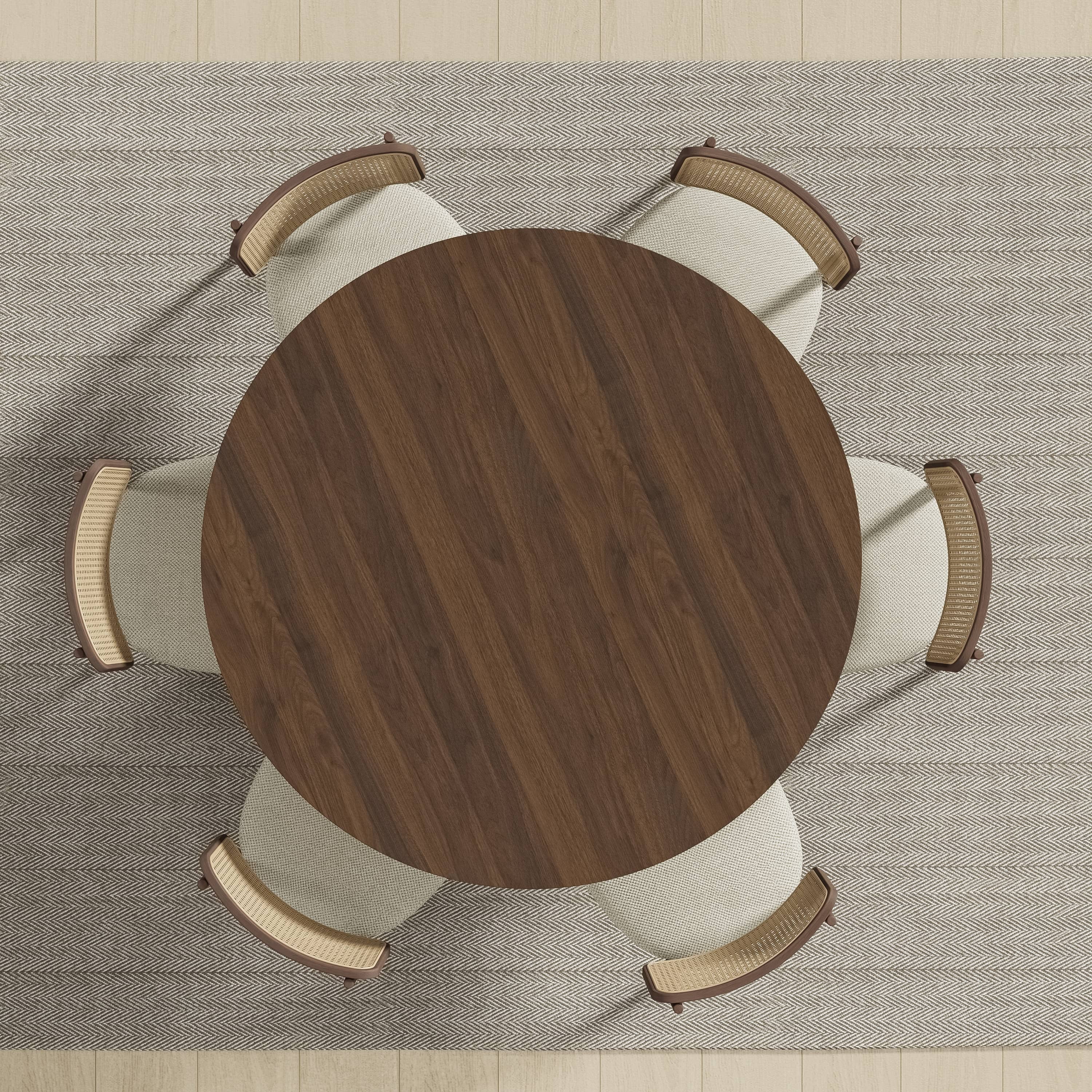 MAYEERTY 52" Wooden Round Table for 4，Modern Dining Kitchen for Dining Room Kitchen,Walnut