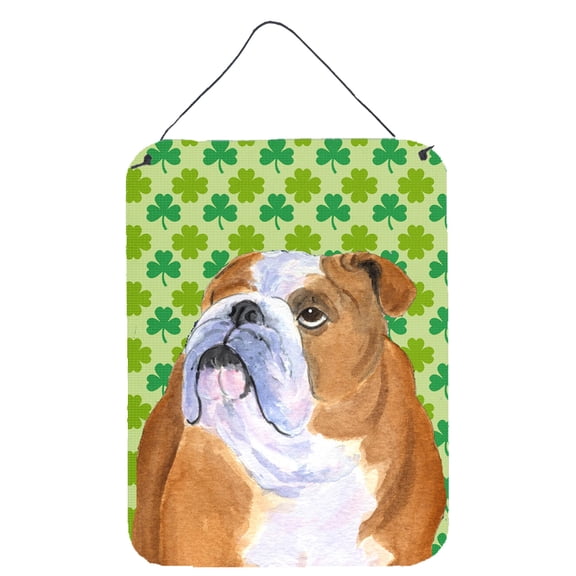 Bulldog English St. Patrick's Day Shamrock Portrait Wall or Door Hanging Prints