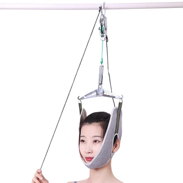 Cervical Traction Neck Stretcher Traction Device for Neck Pain, Neck Traction Over Door Physical Therapy for Neck Decompression,Grey