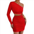 thumbnail image 2 of Vestido Mini de Cóctel con Volantes y Larga para Mujer, Moda 2025, con Hombros Descubiertos y Caderas Estrechas. Rojo S, 2 of 10