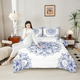 thumbnail image 4 of jejeloiu Ancient Bohemian Flowers Full Size Comforter Sets,Retro Mandala Print Bedding Comforter Set,Blue White Bedding Sets For Adults,Breathable Home Decor Reversible,3pcs, 4 of 8