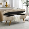 thumbnail image 3 of MIKIBAMA 43.5 Inch Brown Oval Boucle Storage Ottoman Bench Rubber Wood Legs for Living Room Bedroom Entryway, 3 of 8