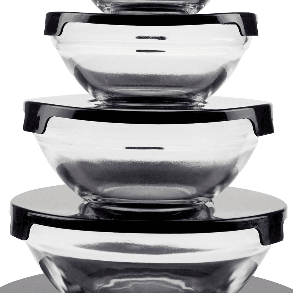 Chef Buddy 10-Piece Glass Bowl Set with Black Lids M031021 - The
