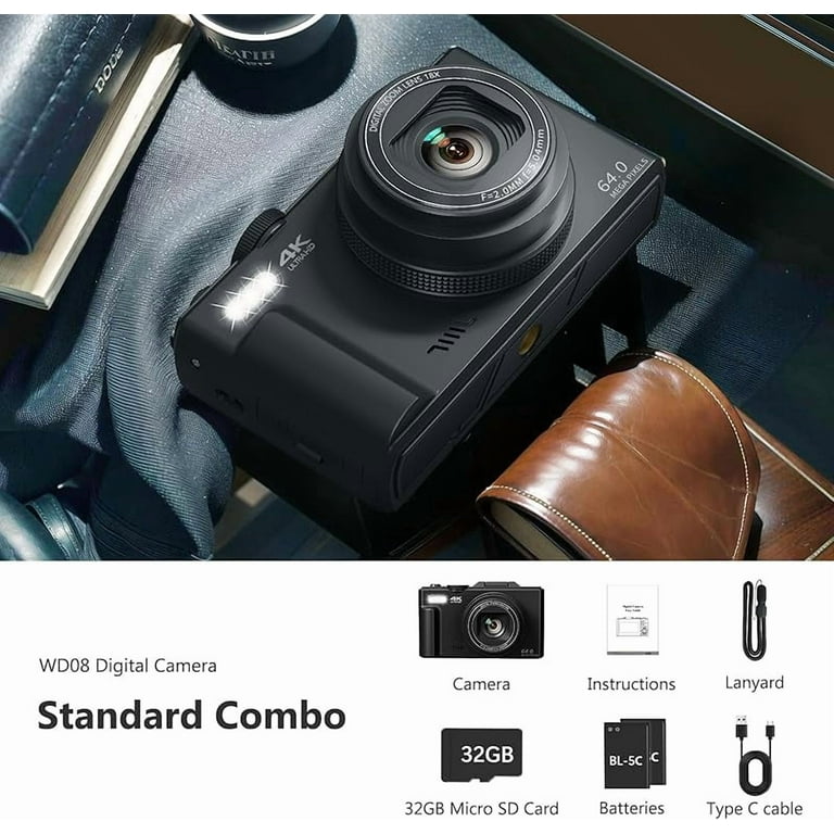 4K Digital Camera for Photography, 64MP Vlogging Camera for