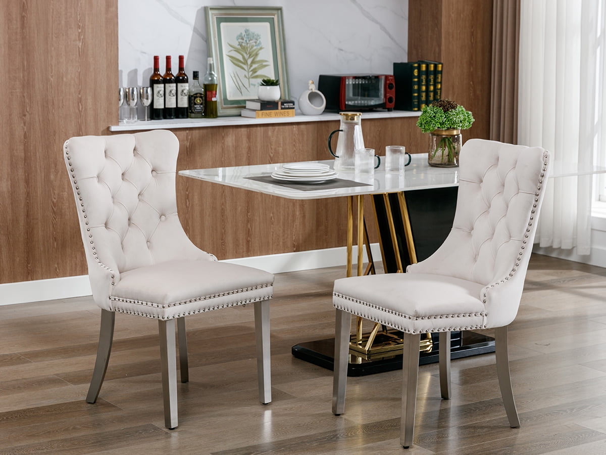 ODUSE-DAILY Beige Velvet Dining Chairs Set of 6, Kitchen & Dining Room Chairs, Tufted Dining Chairs, Fabric Upholstered, Chrome Silver Metal Legs ODUSE-DAILY Beige Velvet Dining Chairs Set of 6, Kitchen & Dining Room Chairs, Tufted Dining Chairs, Fabric Upholstered, Chrome Silver Metal Legs