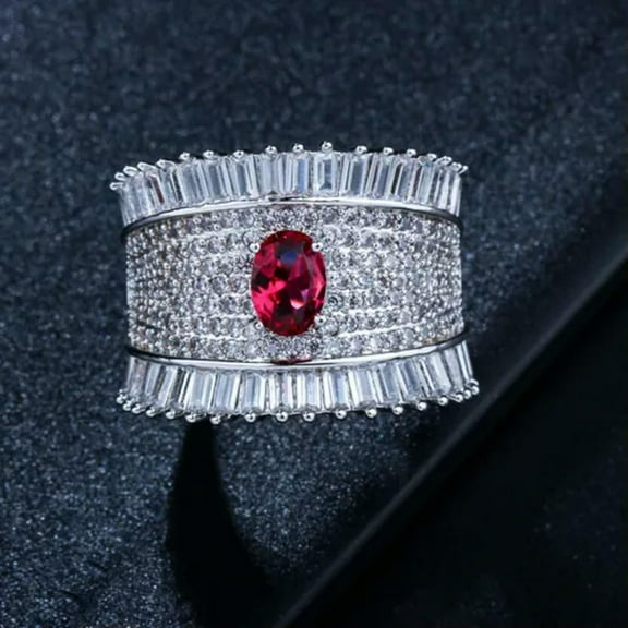 Gorgeous Silver Plated Red Cubic Zirconia CZ Big Crown Engagement Ring for Women