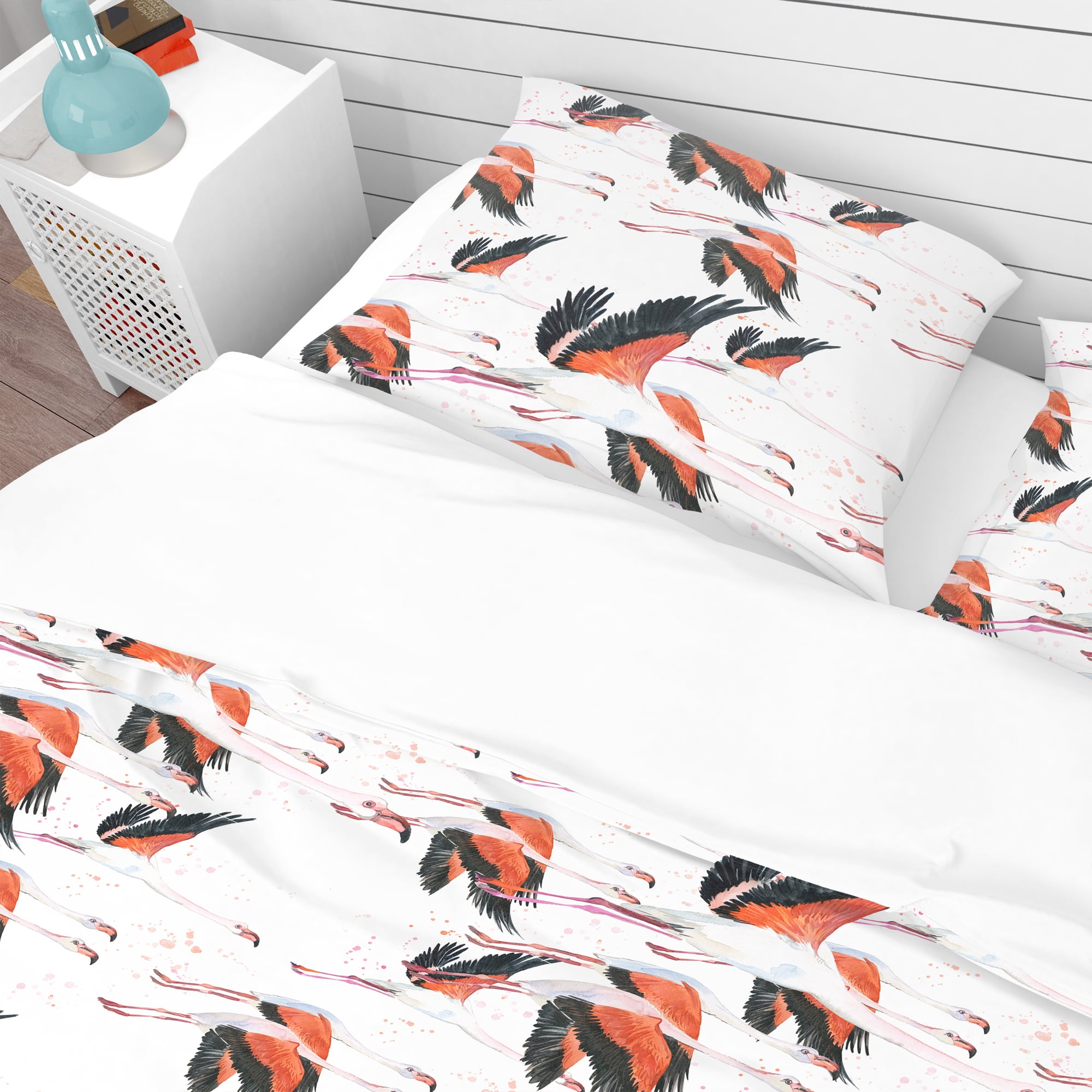 Designart 'Flamingo Watercolor Tropical' Tropical Duvet Cover Set