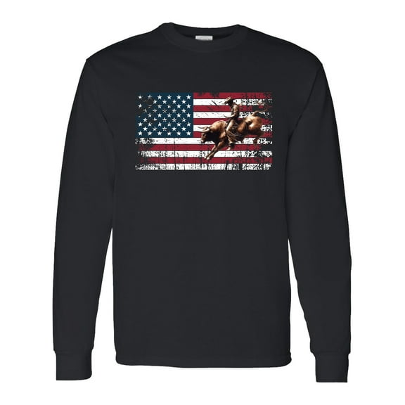 Inktastic Rodeo Bull Riding Patriotic Long Sleeve T-Shirt
