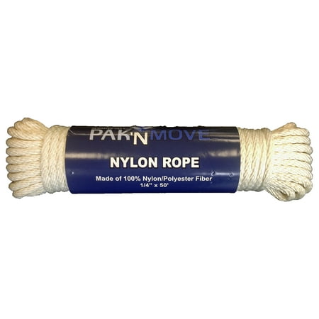 

UBMOVE Nylon / Poly Tie Down Rope 50 feet x 1/4 Thick (White Fiber)