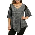 thumbnail image 2 of asdoklhq Womens Plus Size Tops Clearance,Womens Plus Size Flare Lace Asymmetrical Tunic T-shirt Tops, 2 of 5