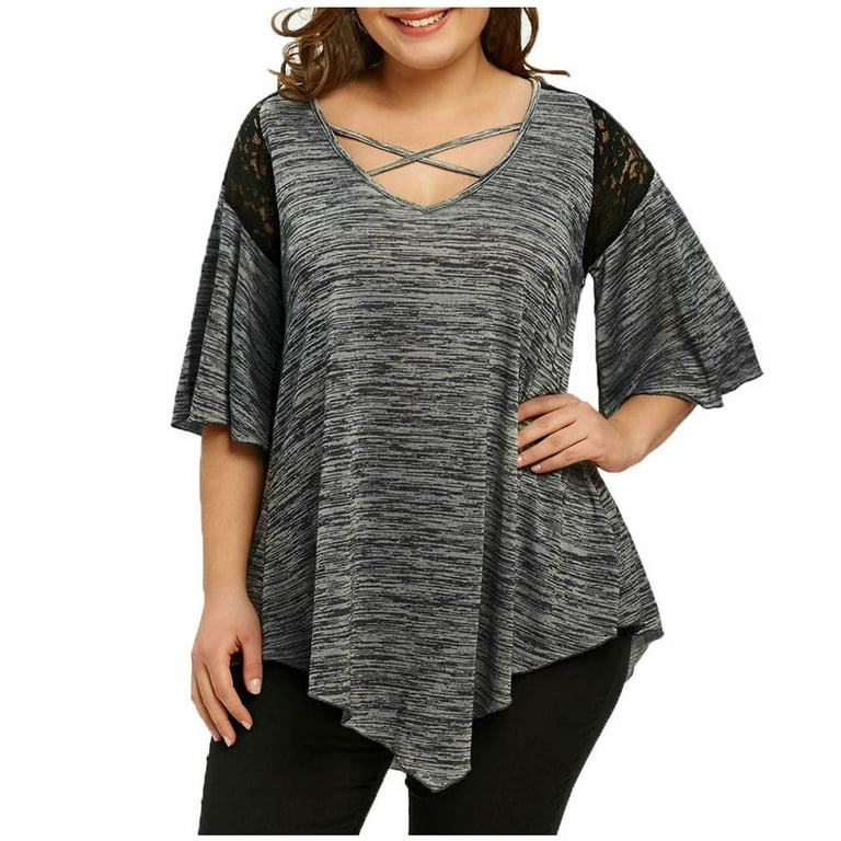 Blusas de Verano Para Mujer Fashion Womens Plus Size Flare Lace