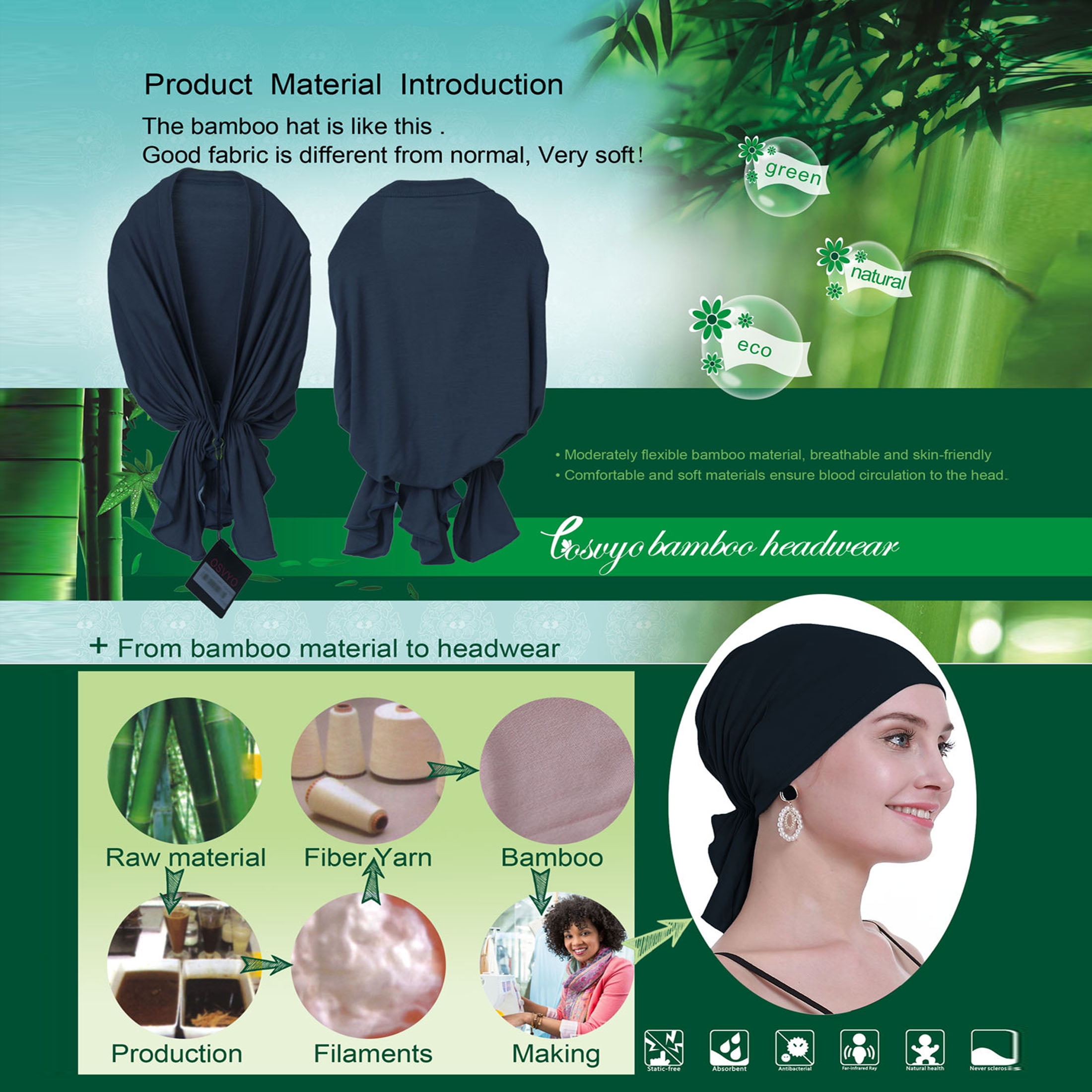 OSVYO Bamboo Chemo Headwear for Women - Hair Loss, Cancer - 4 Slip-on Headgear OSVYO Bamboo Chemo Headscarf for Women Hair Loss - Cancer  main image 4