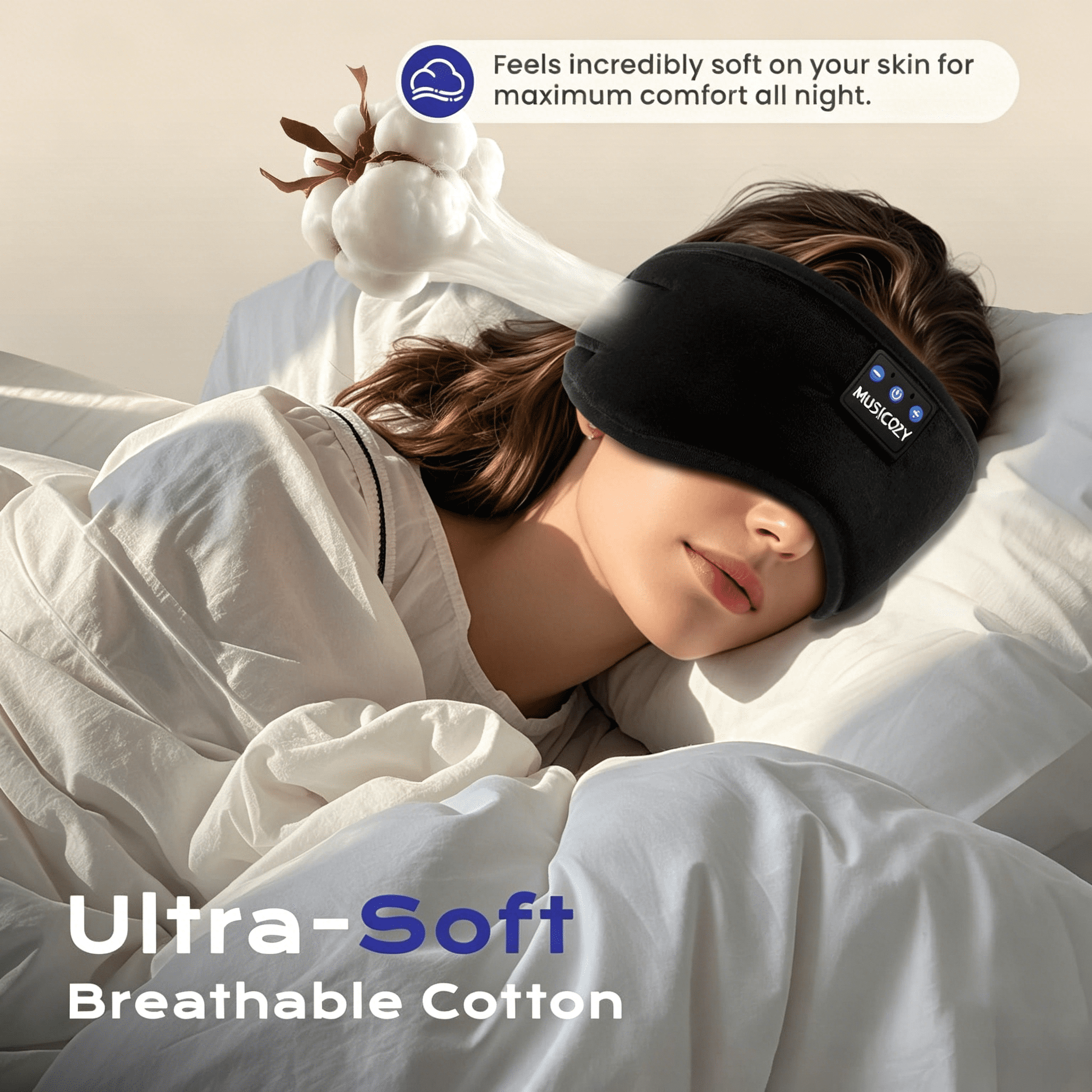 MUSICOZY Sleep Headphones Bluetooth 5.4 Headband Sleeping Eye Mask for Mom Women Men Wireless Music Earbuds Earphones for Side Sleepers Built-in HD Speakers Cool Gadgets Office Travel Meditation Gift