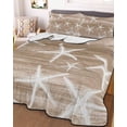 thumbnail image 3 of Quilts Twin Size Bedding Set, Brown Coastal Lightweight Quilted Comforter, Summer Ocean Waves Ombre Sea Starfish Soft Reversible Bedspread Coverlet with Pillow Covers for All Season, 68" x 86", 3 of 7