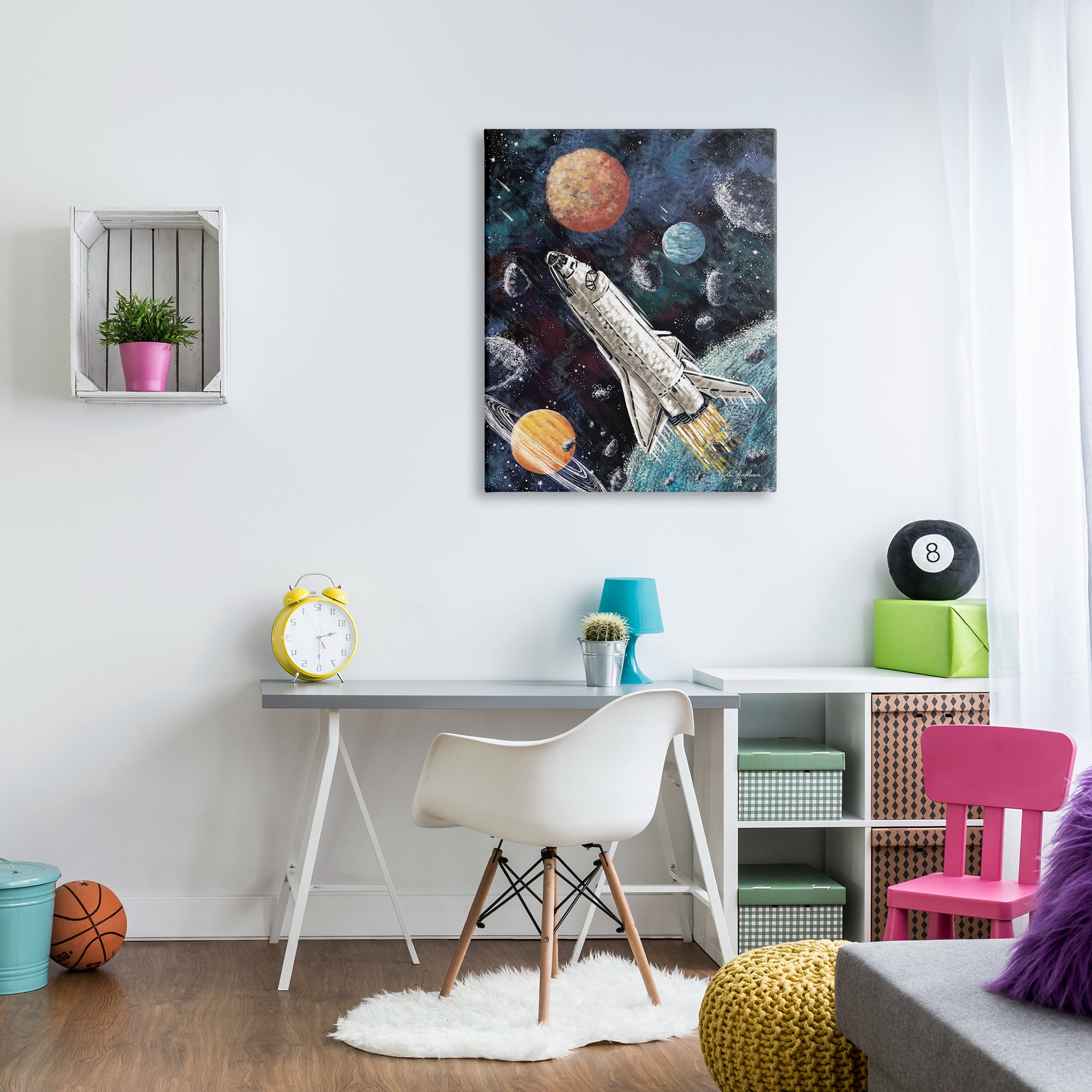 Stupell Industries Spaceship in Outer Space Novelty Painting Gallery Wrapped Canvas Art Print Wall Art, 30 x 40
